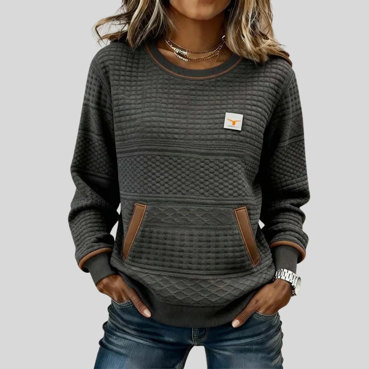 Bérénice gewatteerde sweater met ronde hals