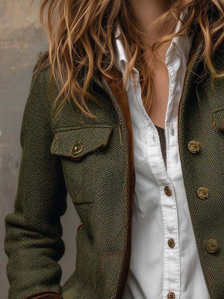 Dolores vintage visgraatblazer met contrastranden