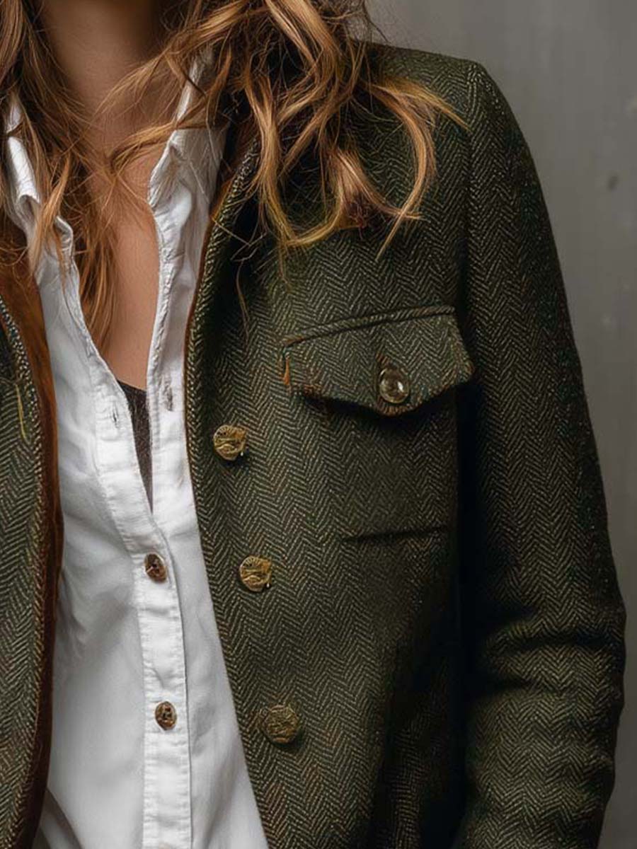 Dolores vintage visgraatblazer met contrastranden