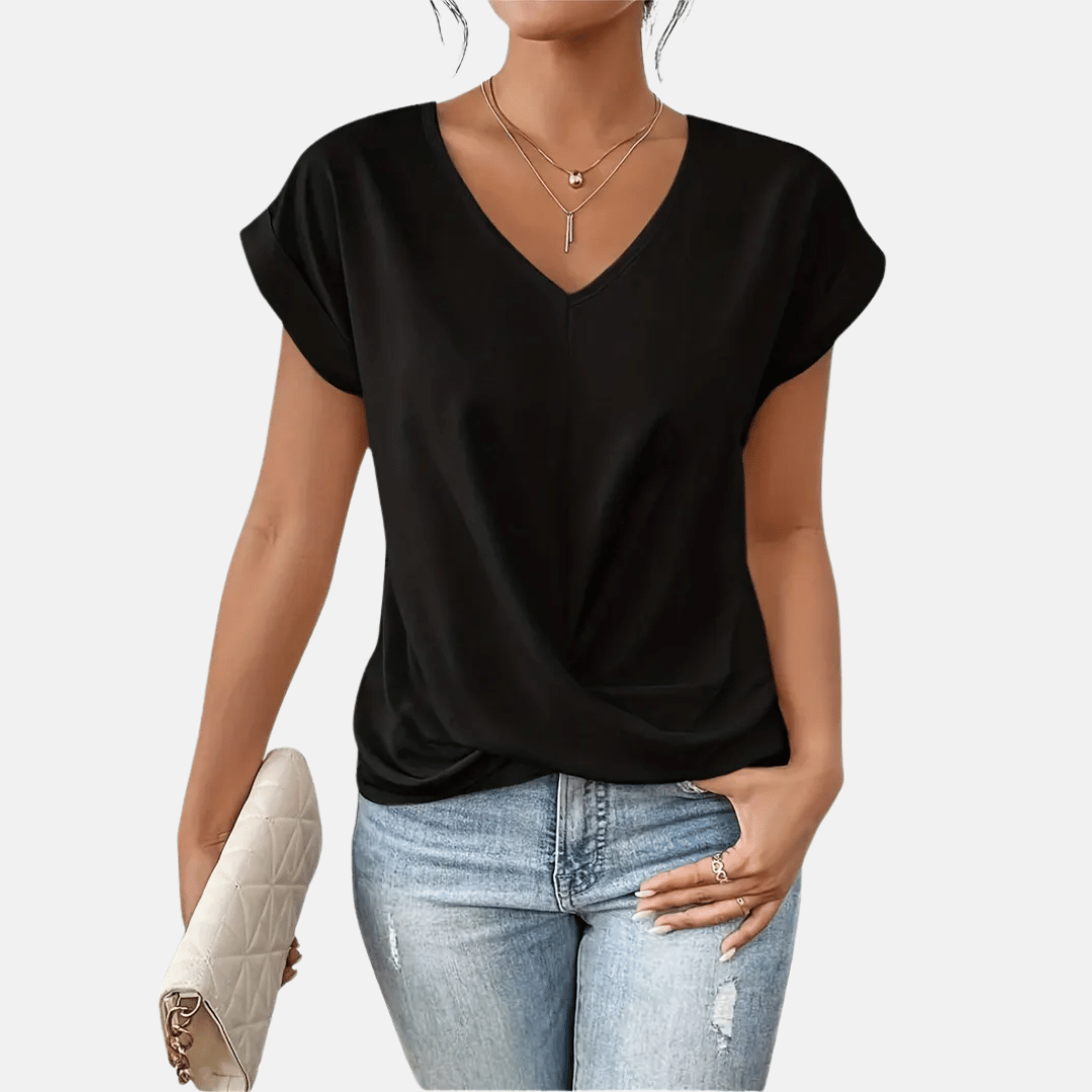 Dames V-hals blouse met gedrapeerde zoom