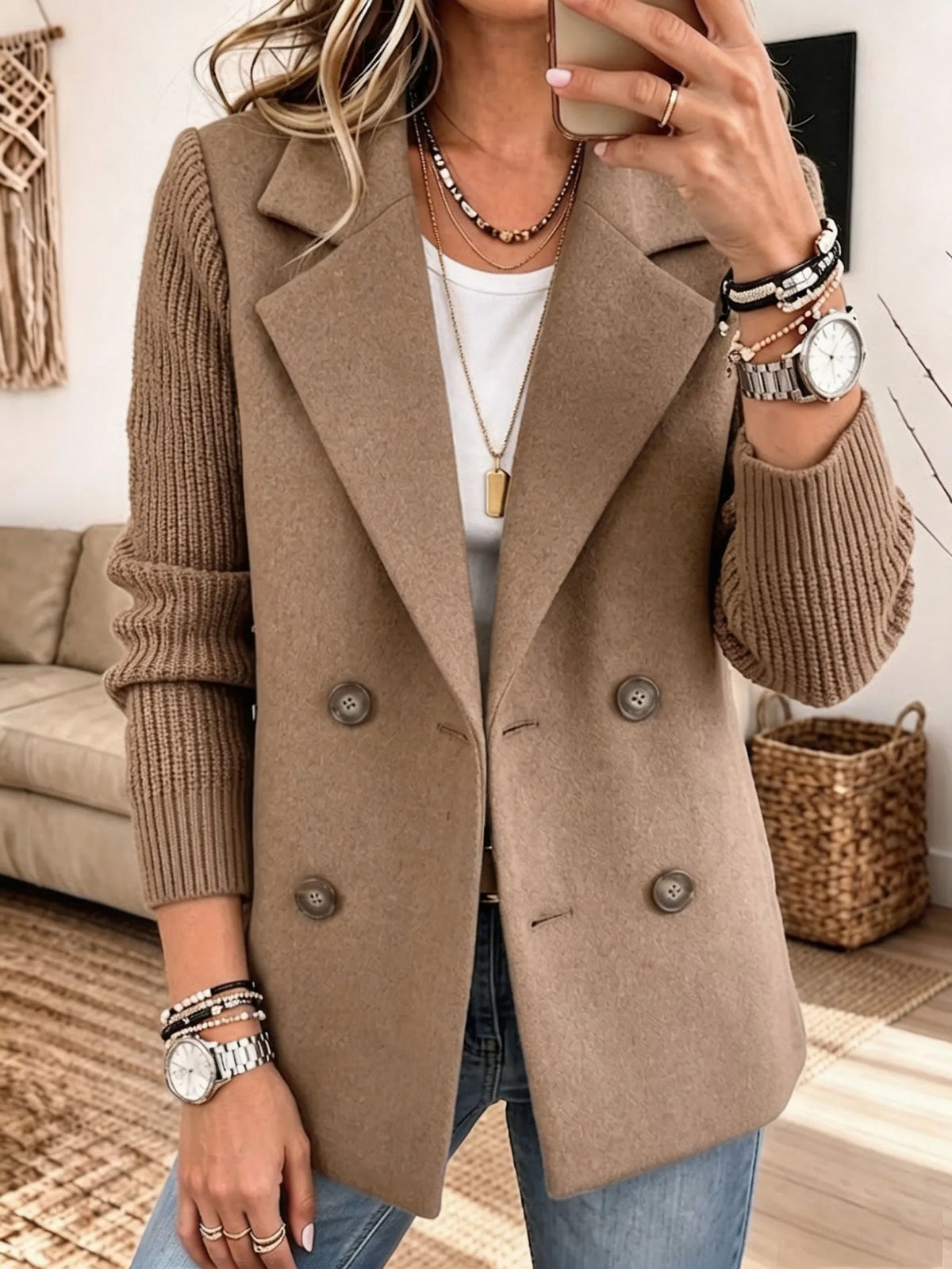 Carla elegante blazer met gebreide mouwen
