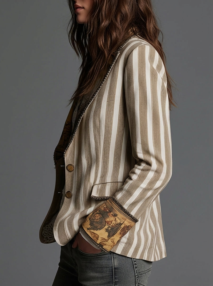 Paloma boho blazer met strepen en bedrukte kraag