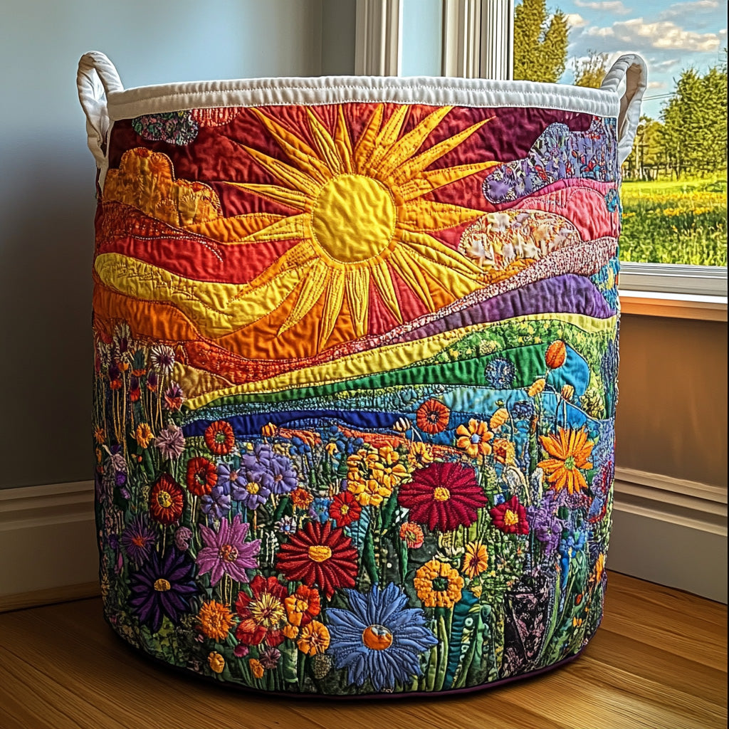 Gequilte mand | Zon boven heuvels en bloemen