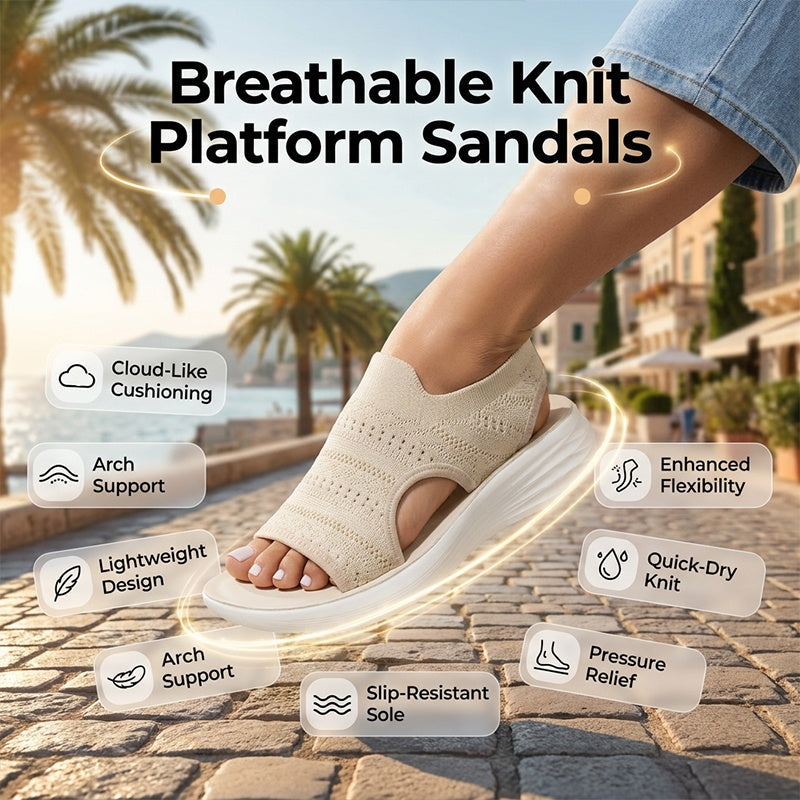 Fenna | Gebreide plateausandalen met hielband