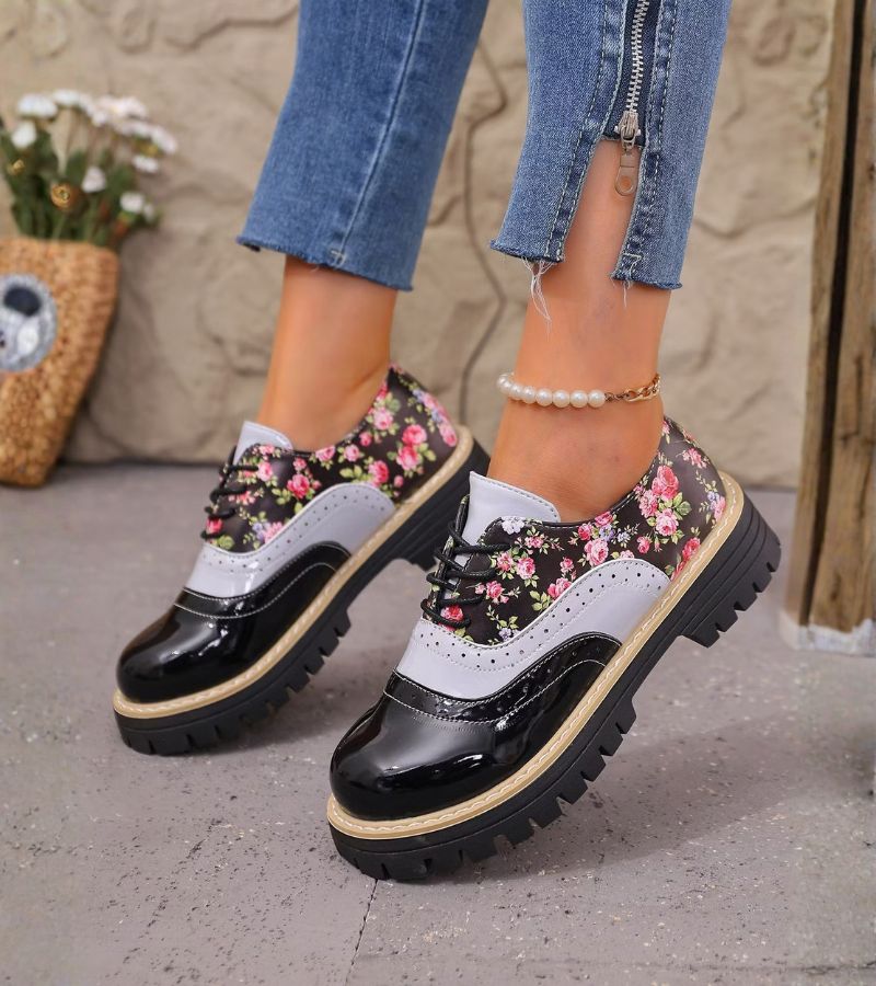 Paris bloemen veterschoenen met zacht voetbed