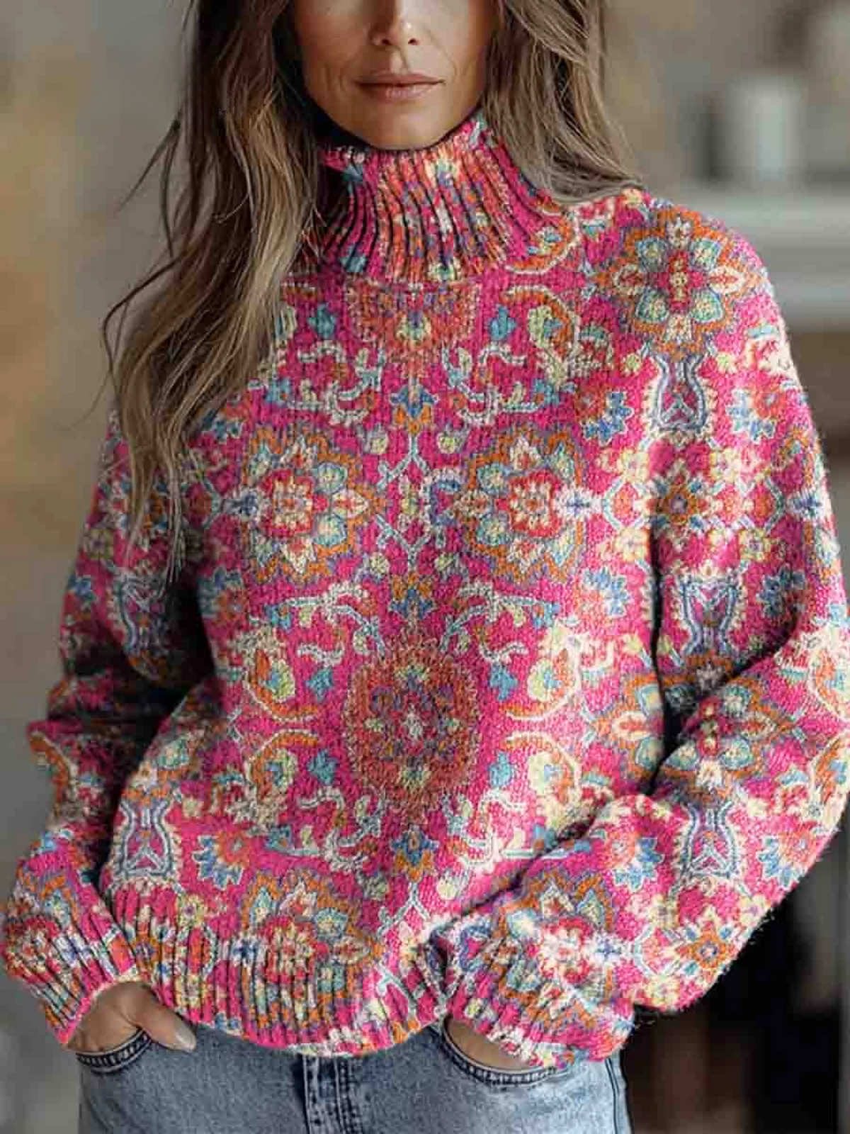 Annabelle retro coltrui met etnische bloemenprint