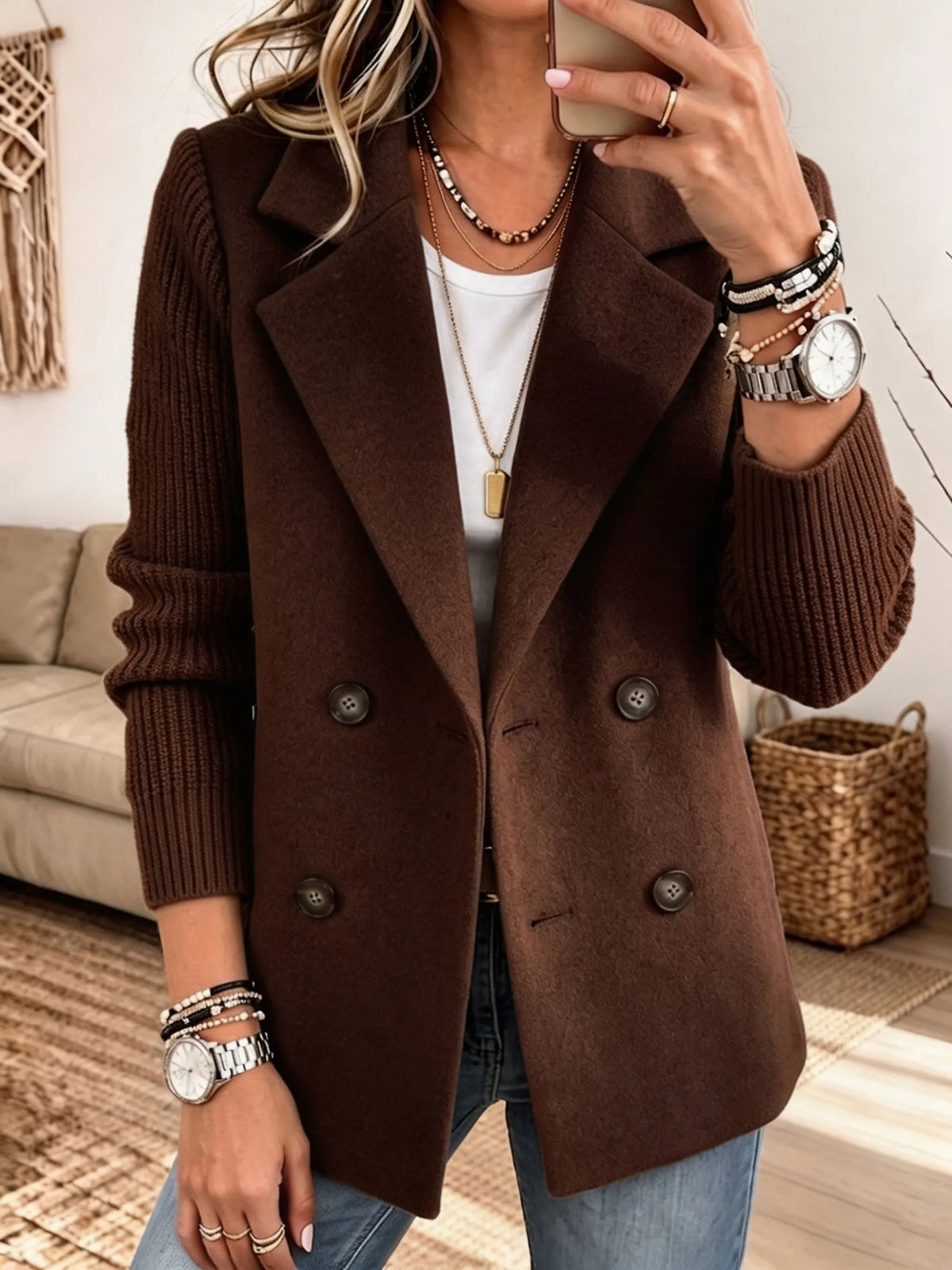 Carla elegante blazer met gebreide mouwen