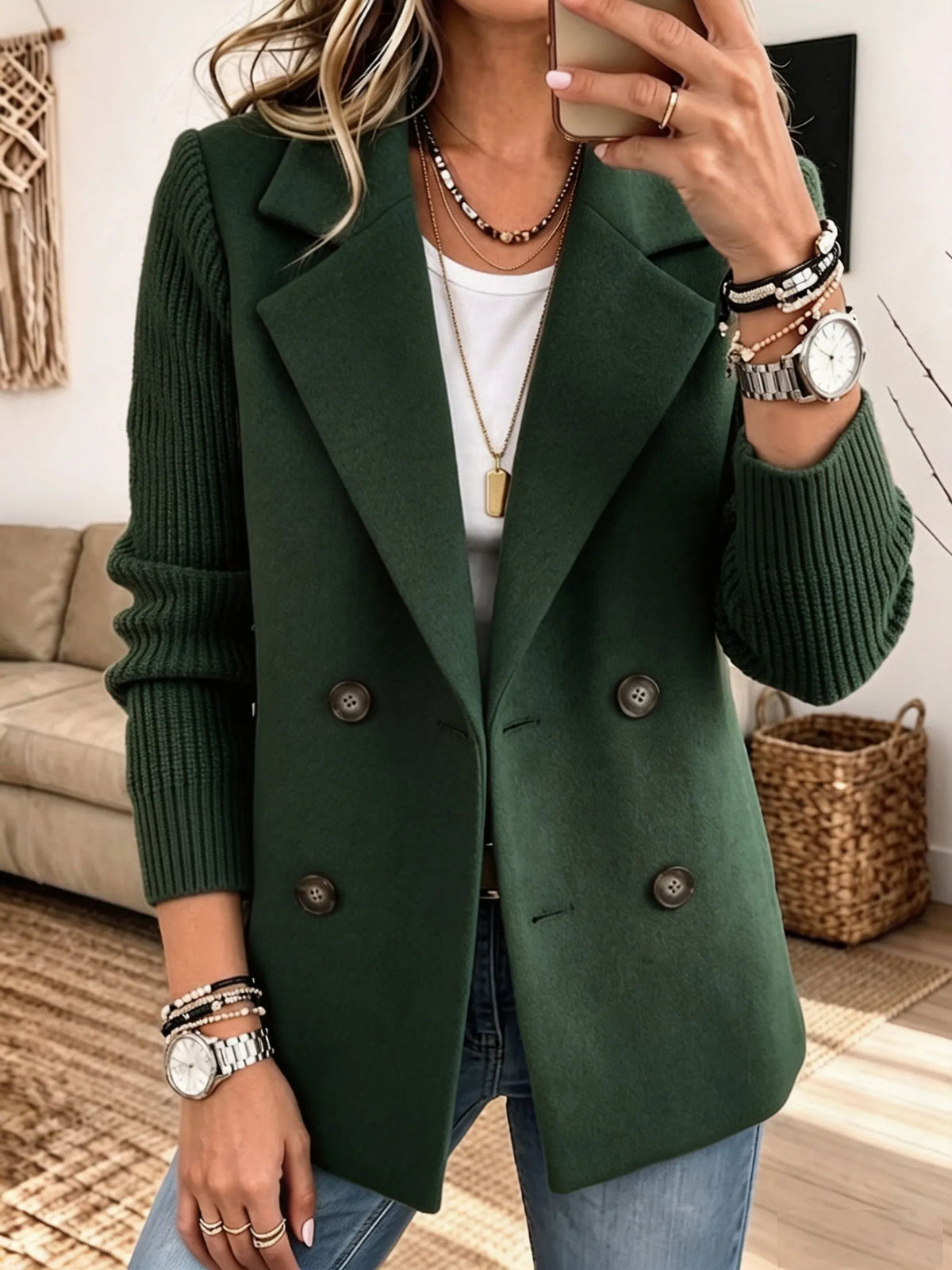 Carla elegante blazer met gebreide mouwen