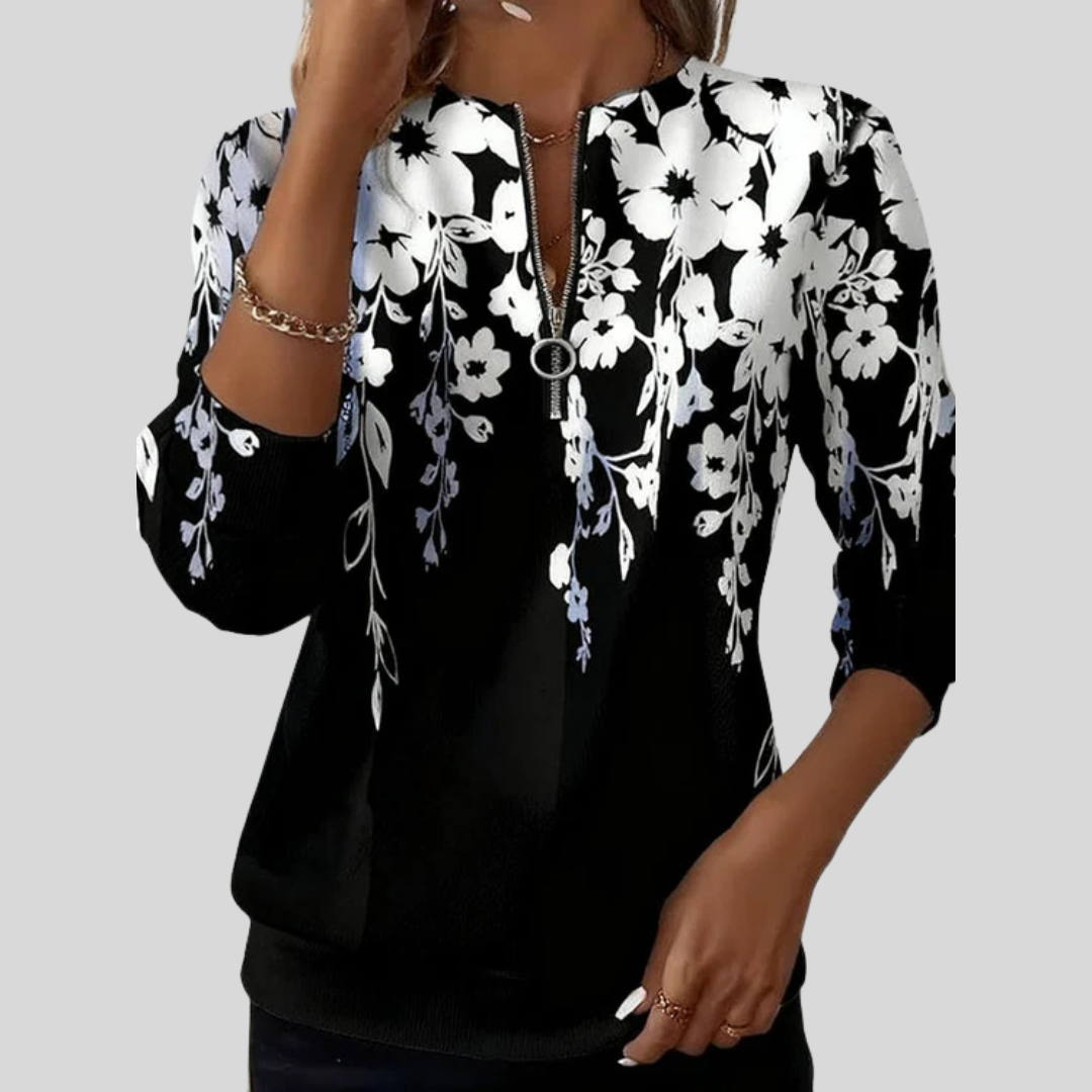 Aveline sweater met rits en grafische bloemen