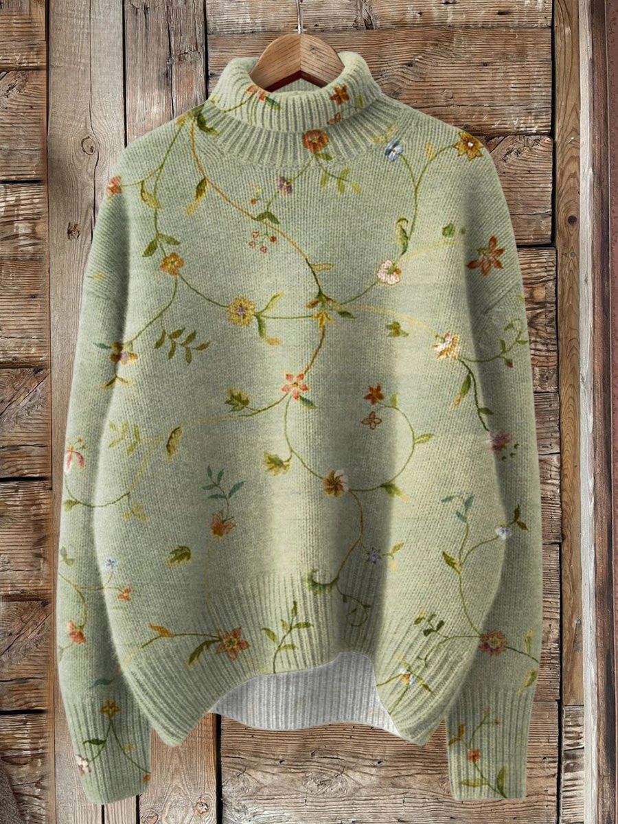 Carmen vintage coltrui met bloemenkunstprint