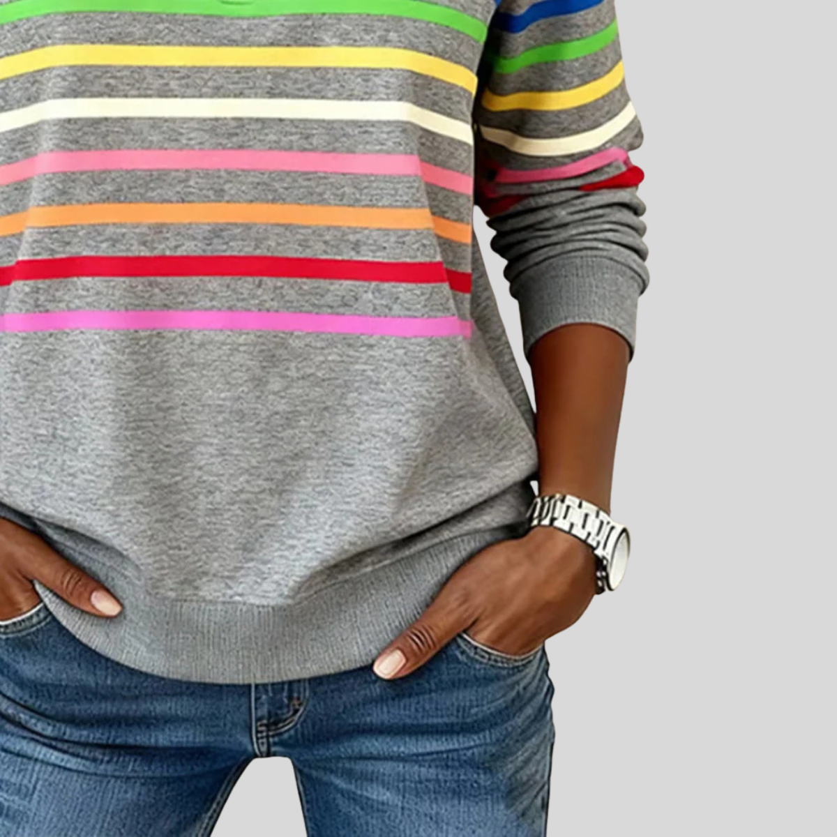 Nathalie sweater met rits en veelkleurige strepen