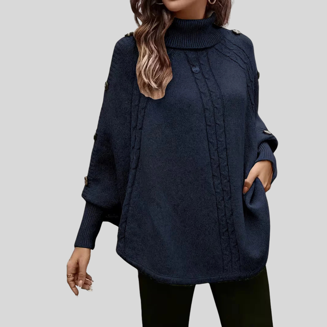 Léa poncho met col en kabelpatroon