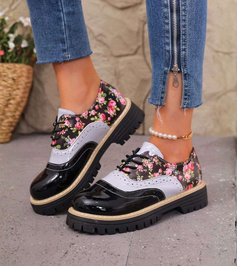 Paris bloemen veterschoenen met zacht voetbed