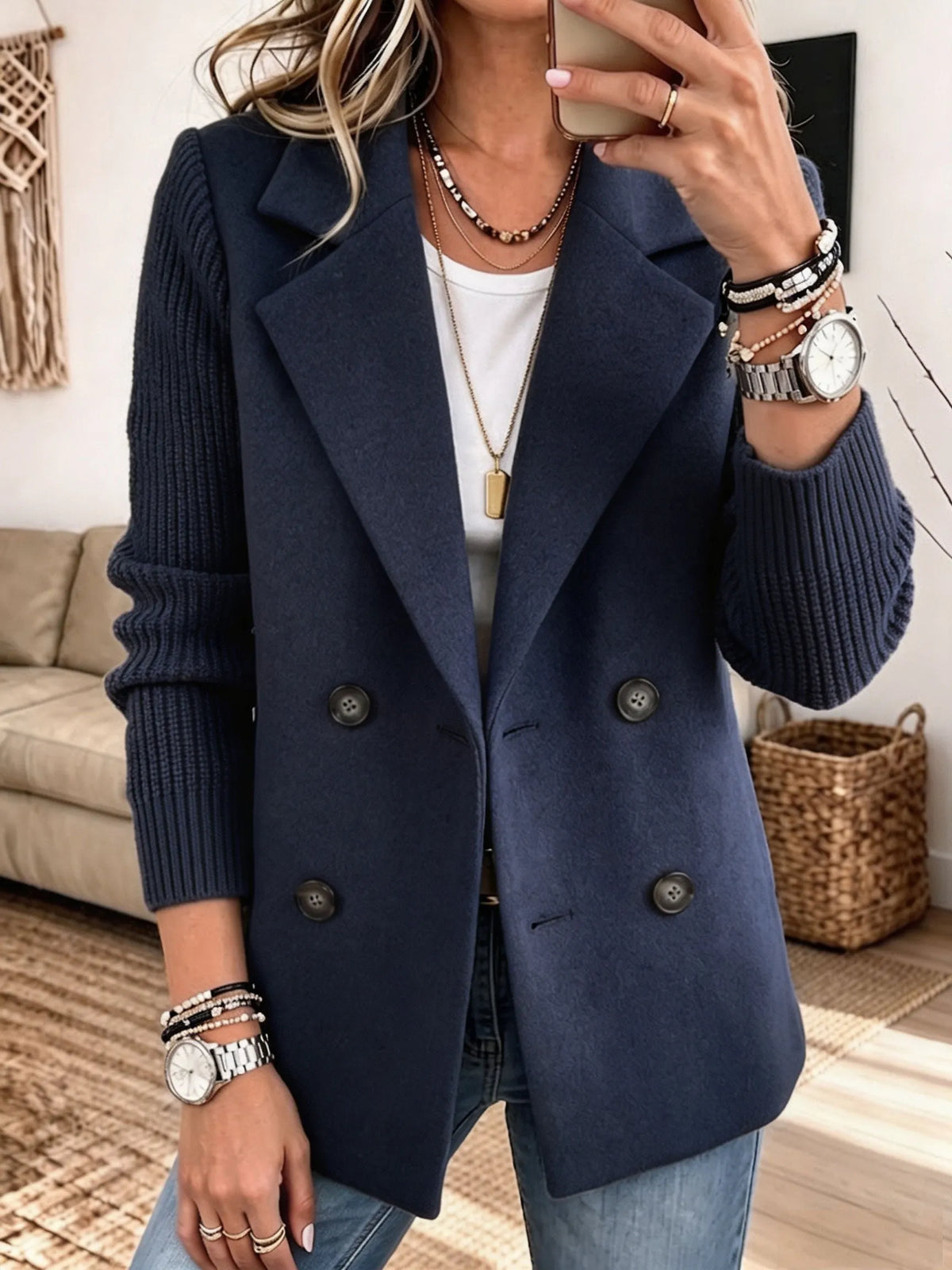 Carla elegante blazer met gebreide mouwen