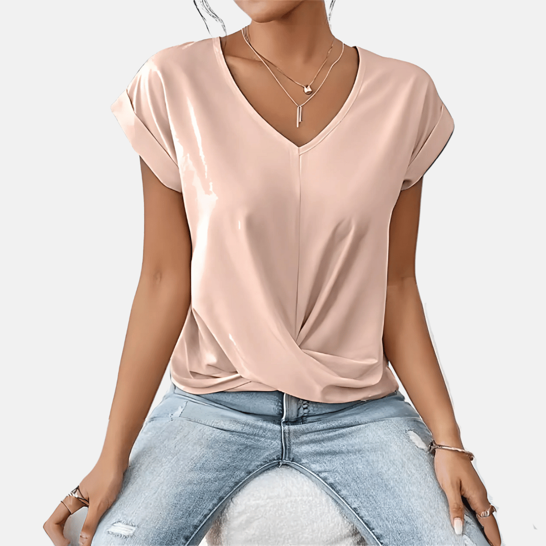 Dames V-hals blouse met gedrapeerde zoom