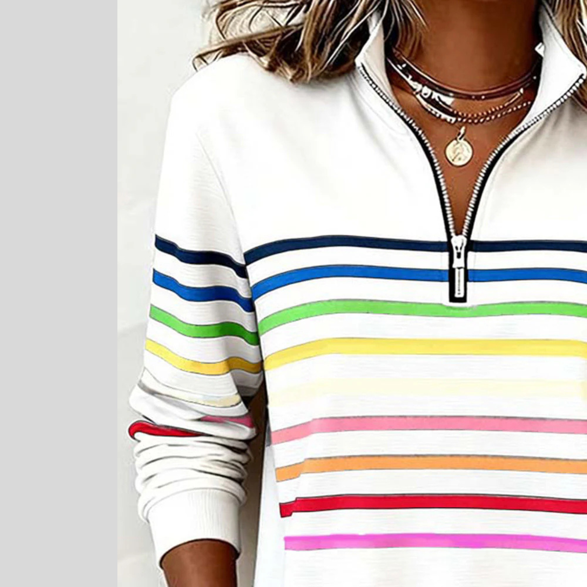 Nathalie sweater met rits en veelkleurige strepen