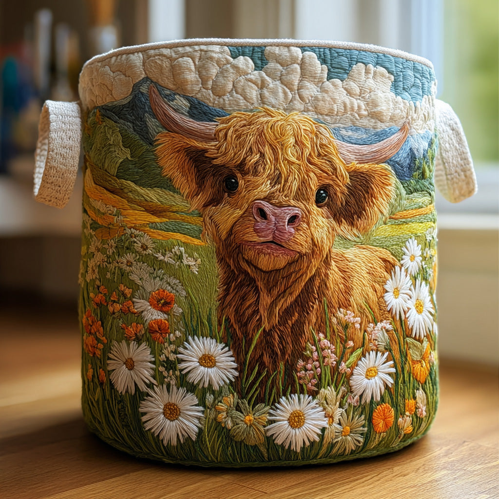 Gequilte mand | Schotse hooglander omringd door bloemen