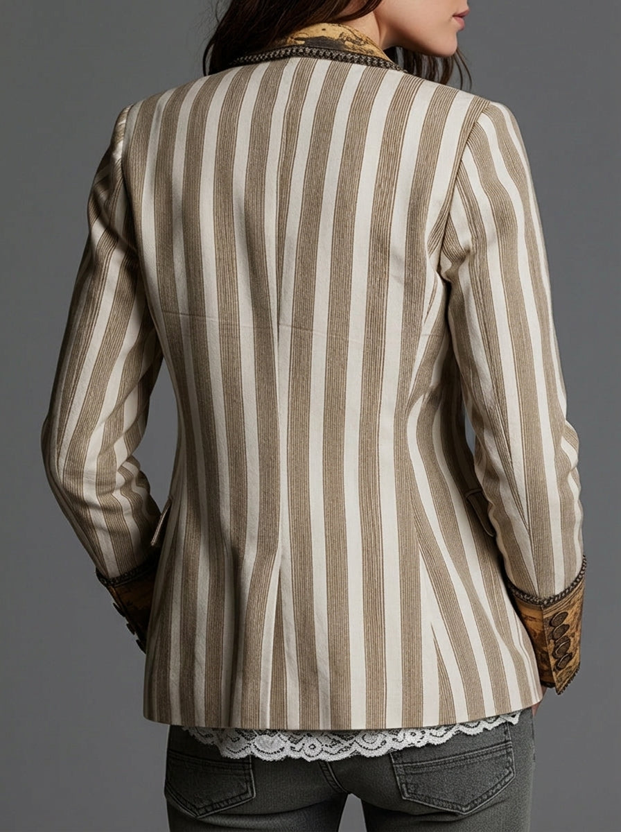 Paloma boho blazer met strepen en bedrukte kraag