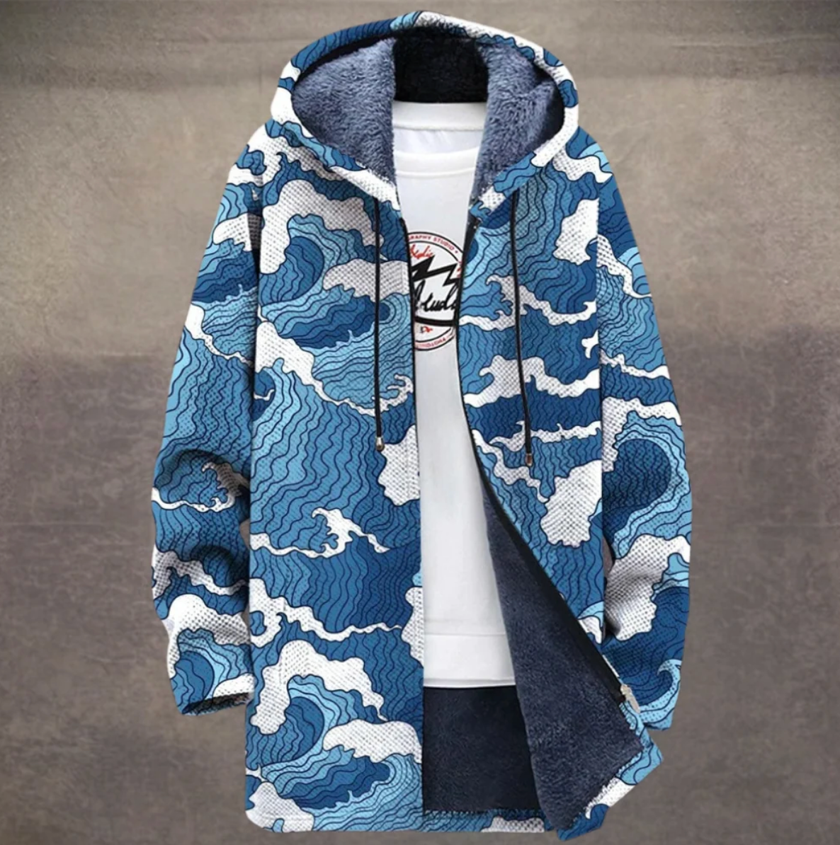 Teodoro artistieke jas met blauwe golven