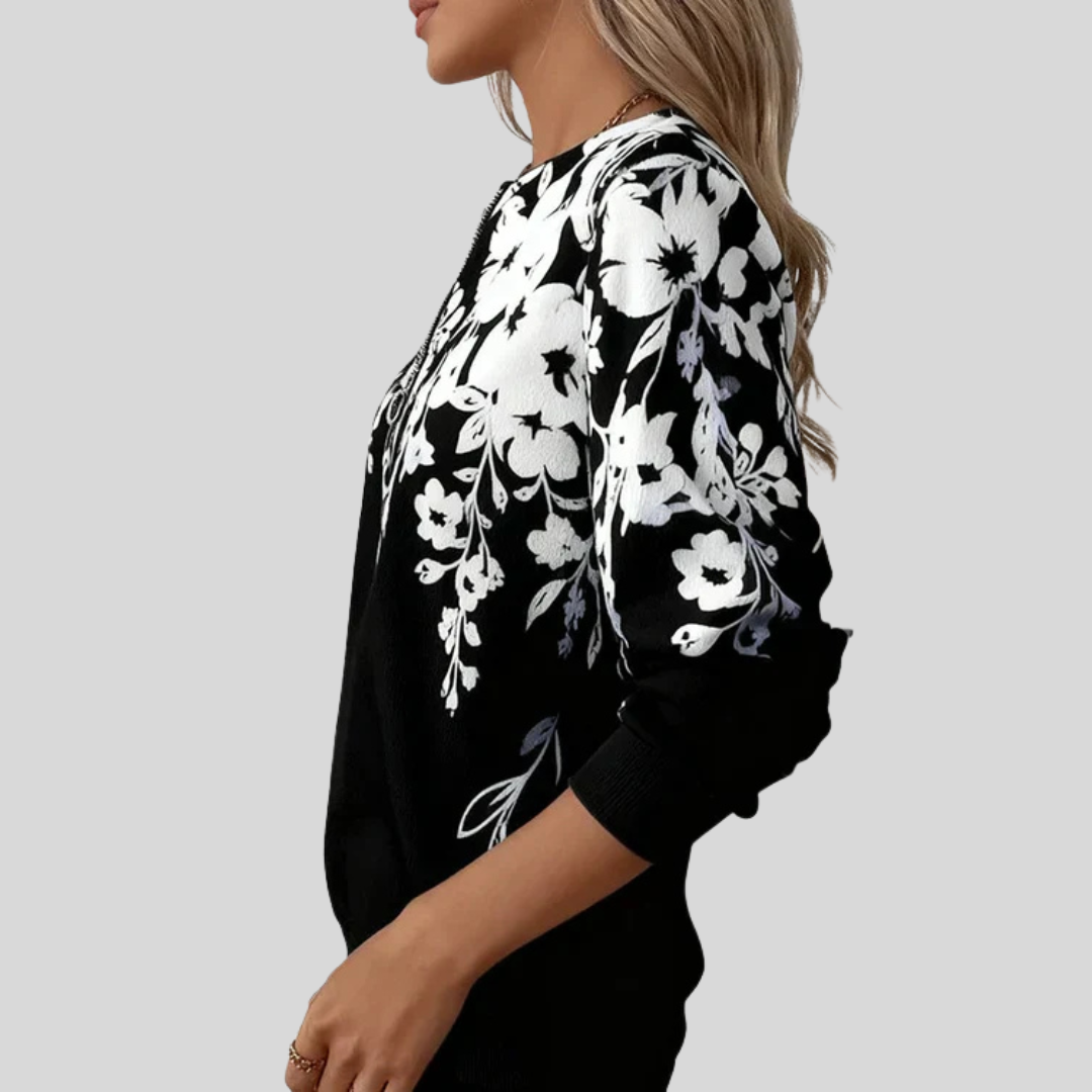 Aveline sweater met rits en grafische bloemen