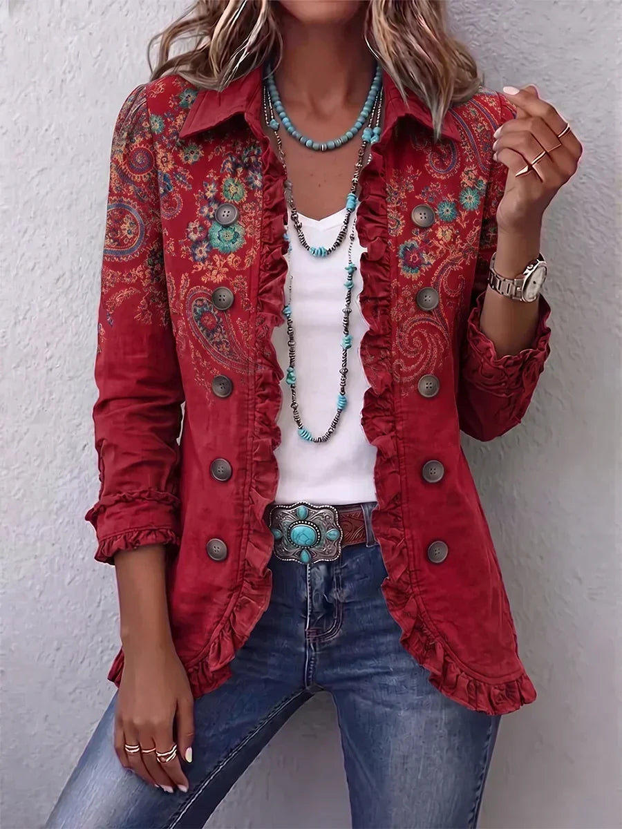 Lavinia rood bohemien paisley jasje met ruches
