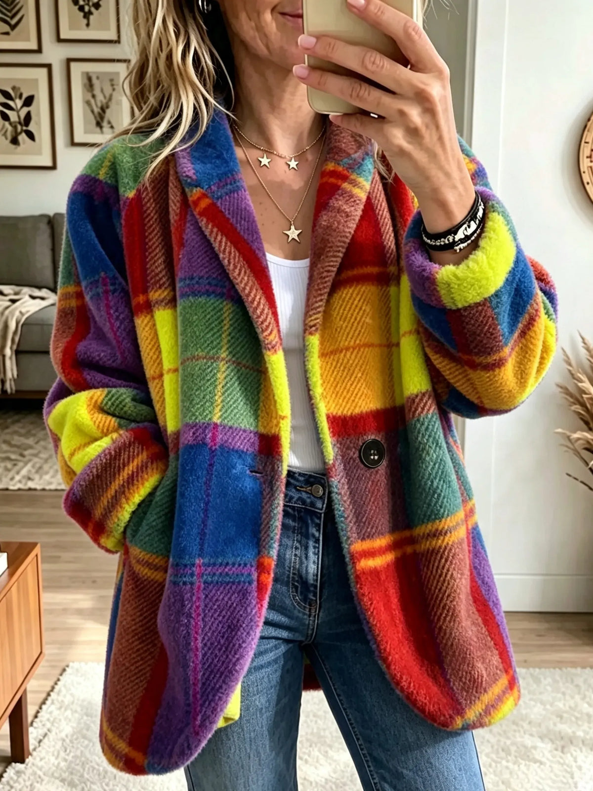 Arka | Geruite jas in multicolor