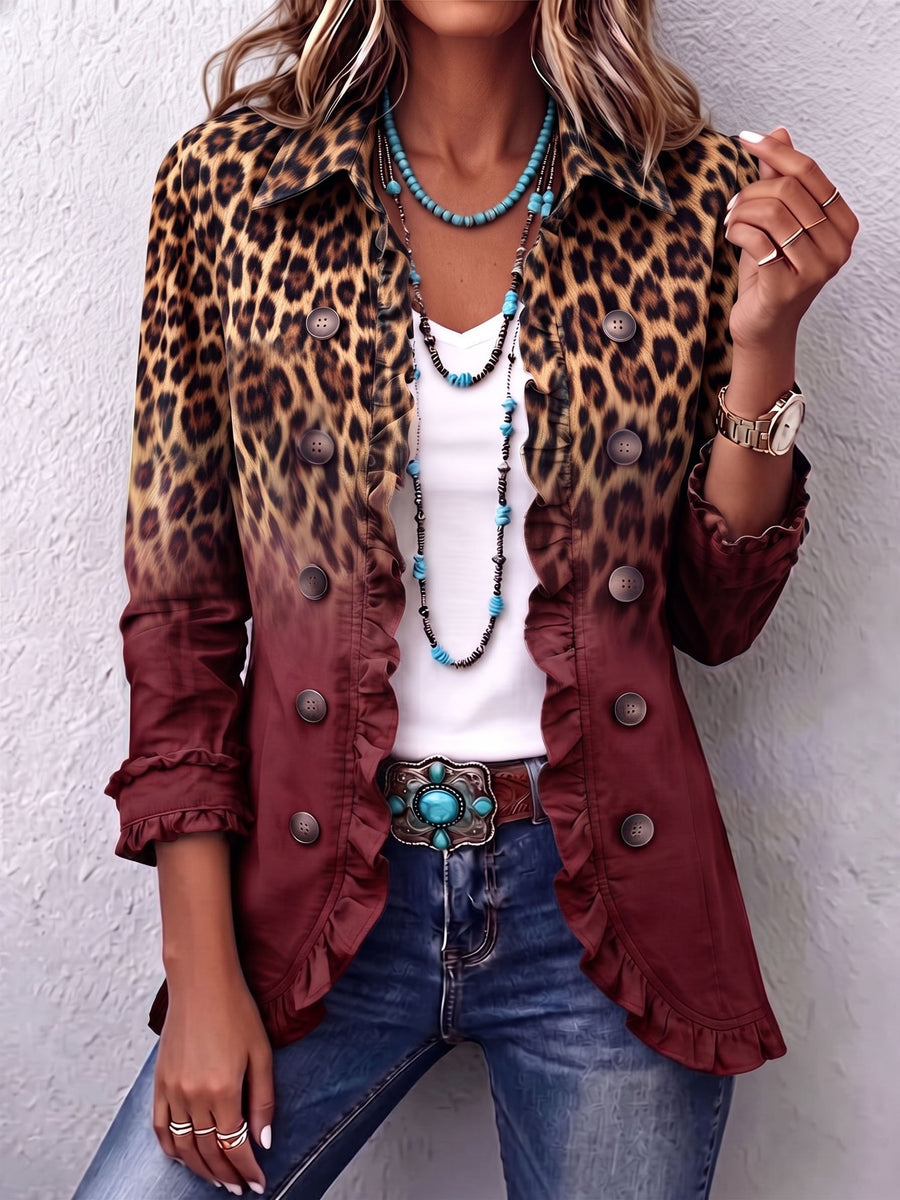 Olimpia blazer met vervaagde luipaardprint in bordeaux