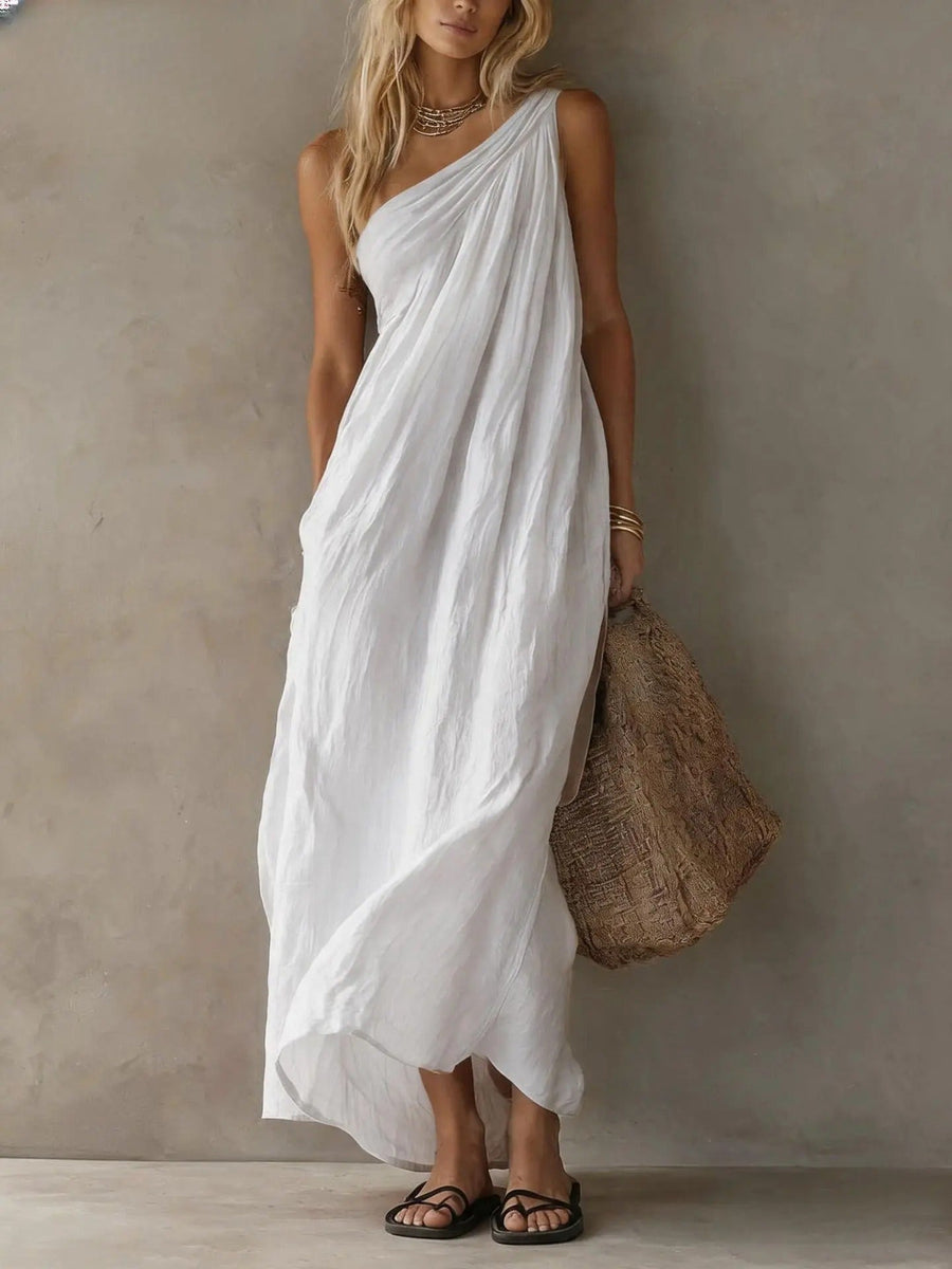 Adriana | Asymmetrische maxi-jurk met linnenlook